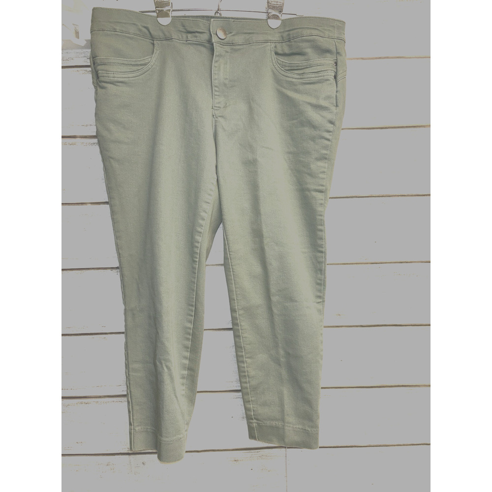 Christopher & Banks Khaki Green Tapered Straight Fit Mid Rise Stretchy Pants 16P